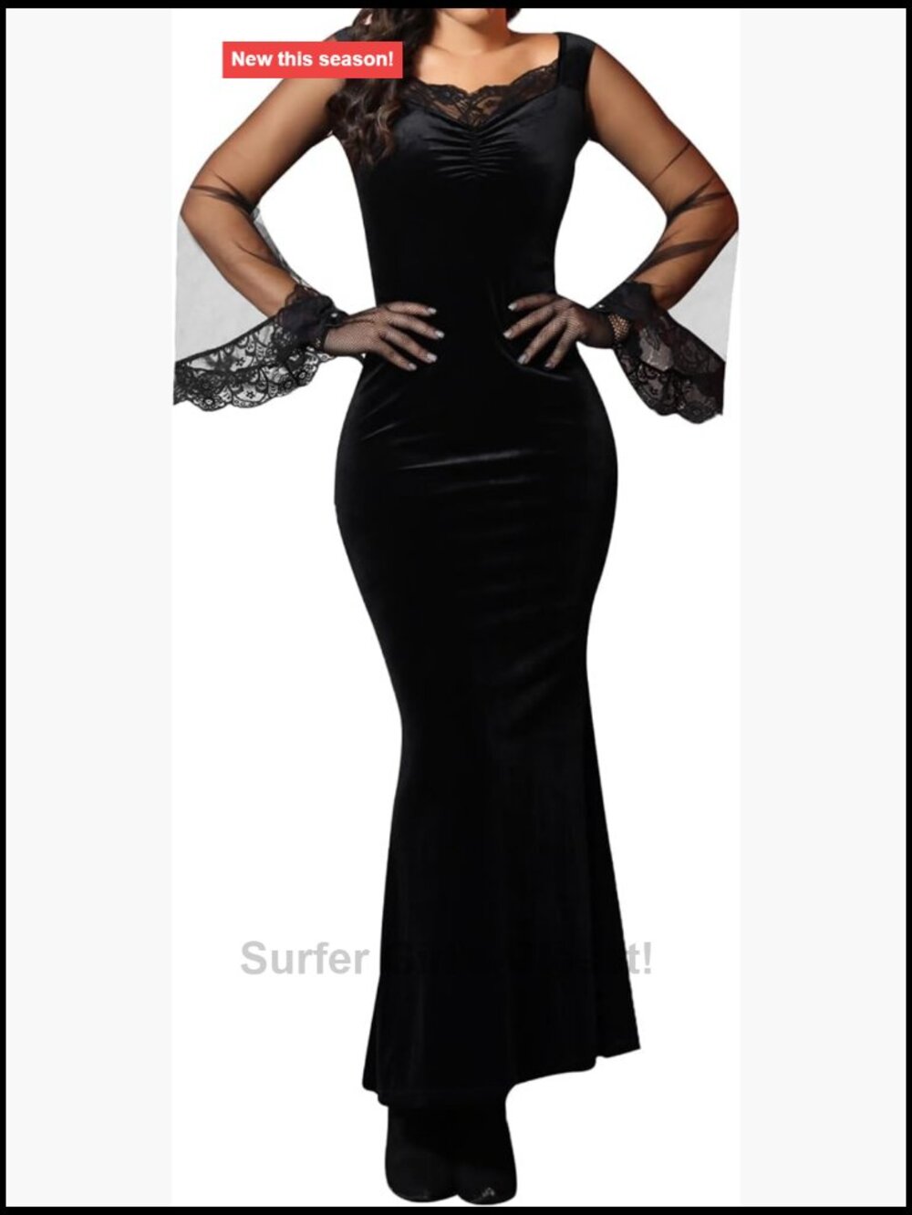 Womens Gothic Halloween Costume Dress Vintage Velvet Mermaid V-Neck Witch Party